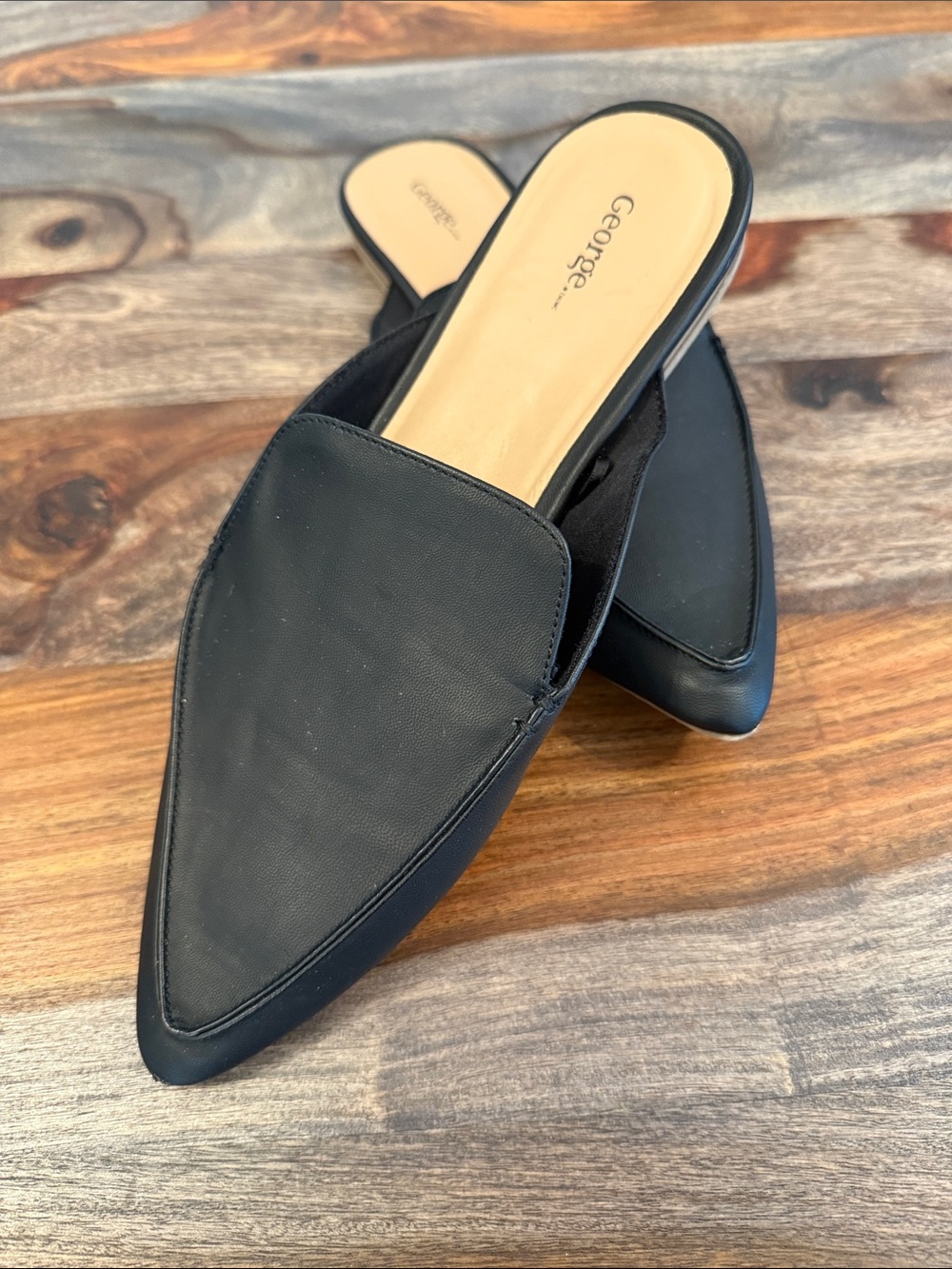 George Black Pointed-Toe Slip-On Mules